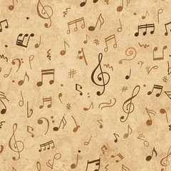 Abstract musical pattern on grunge paper for your design