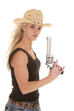 cowgirl tank top gun up looking