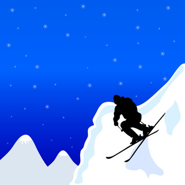 skiing man in winter vector illustration