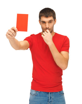 handsome man with red card