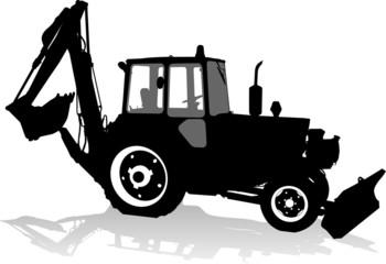 Silhouette of a tractor of road service in profile