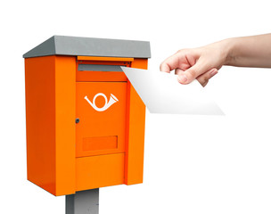 Orange European metal post box