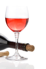 wine bottle and  wineglasses on white