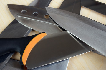Kitchen knife blades closeup