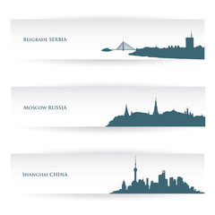 Naklejka premium Banners with city skylines - vector illustration