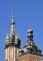 Spires of St Mary church in Krakow, Poland