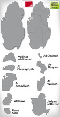 Übersichtskarte von Katar mit Grenzen und Flagge