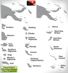 Übersichtskarte von Papua-Neuguinea mit Grenzen und Flagge
