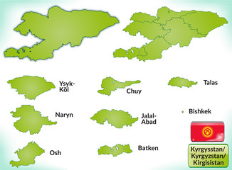 Übersichtskarte von Kirgisistan mit Grenzen und Flagge