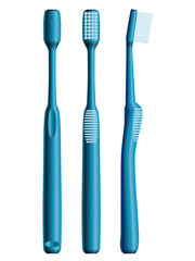 Front, side and back views of blue toothbrush. Eps10 - 46324275