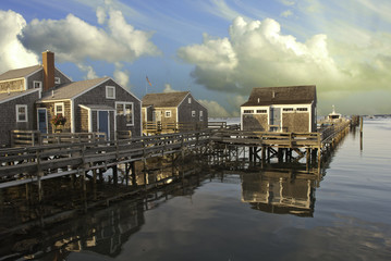 Homes over Water in Nantucket at Sunset, Massachusetts