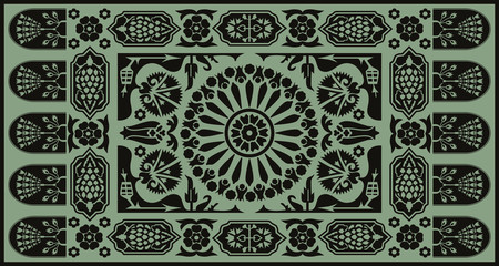 Ottoman style monochrome floral carpet design