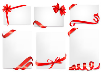 Set of beautiful cards with red gift bows with ribbons Vector - 46329081