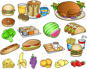 Food Meal Drink Vector Elements Set