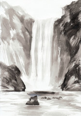 Fototapeta premium Rocks and waterfall
