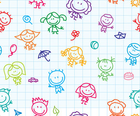 Happy children doodles seamless background - 46330689
