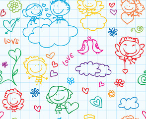 Doodle seamless school paper texture of love valentine day