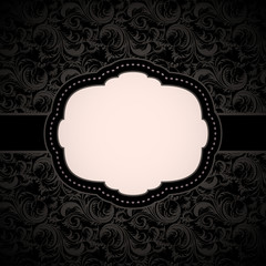 Black seamless floral pattern with vintage frame