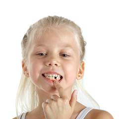 Little girl with missing front teeth