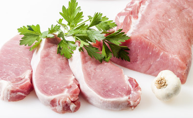 Fresh raw pork on white background