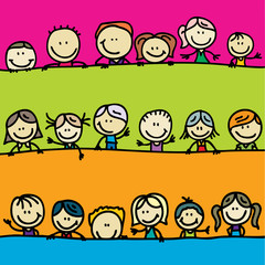 Doodle borders of happy kids