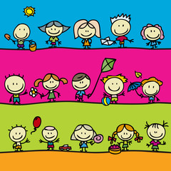 Happy kids with toys seamless border