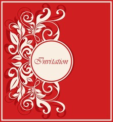 Red invitation vintage card with floral elements.