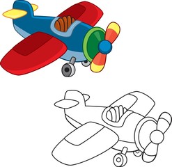 Toy plane. Coloring book. Vector