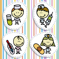 Set of doodle happy children plays hospital