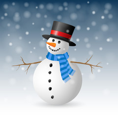 Christmas Greeting Card with snowman. Vector illustration.