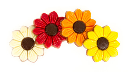 Different colors of chocolate flowers