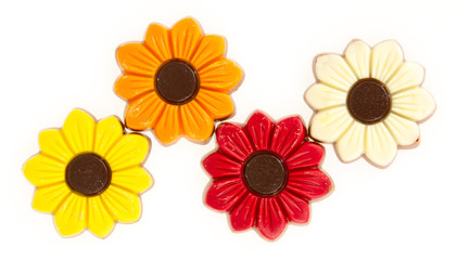 Different colors of chocolate flowers