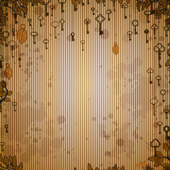 Abstract vintage background with antique keys hanging on tree