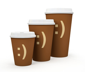 Paper cups of coffee isolated on white background illustration