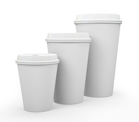 White paper cups of coffee isolated on background illustration