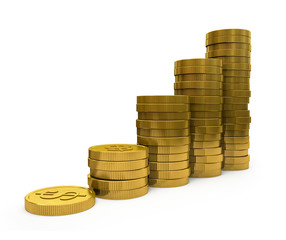 Business Graph with arrow and coins showing profits and gains