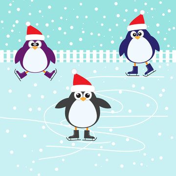 Ice skating cute Penguins
