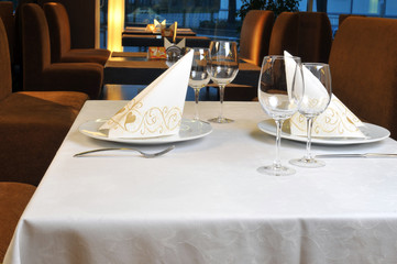 Tables set for  meal