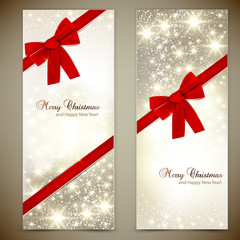 Greeting cards with red bows and copy space. Vector illustration