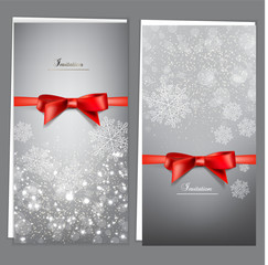 Greeting cards with red bows and copy space. Vector illustration