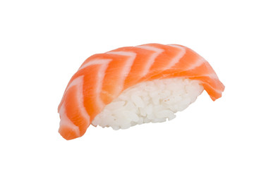 studio shoot of japanese sushi vaki with salmon on white backgro