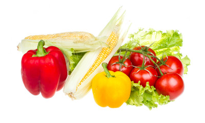pepper, salad, ripe yellow corn and tomato