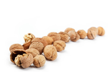 Walnuts on a white background.