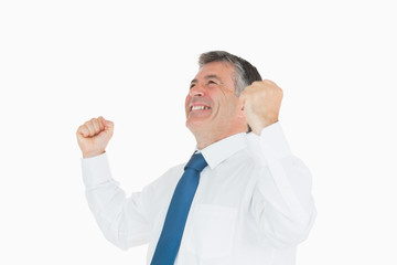 Cheering man in shirt and tie