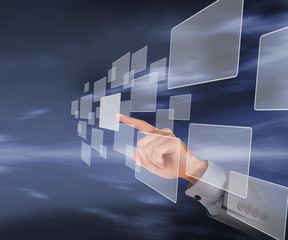 Hand selecting square from holographic interface