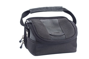 Black camcorder bag isolated on white background