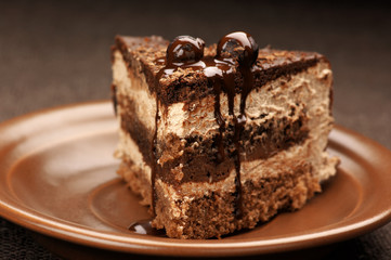 Homemade chocolate cake close-up