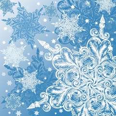 Fototapeta na wymiar Doodle snowflake christmas background