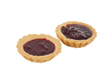 tasty tartlets with raspberry jam isolated