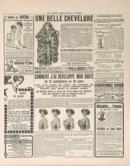 Zeitungsseite mit antiker Werbung. Frankreich 1919